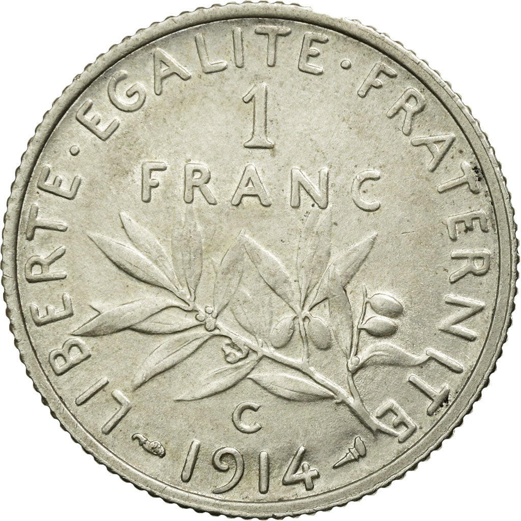 Moeda, França, Semeuse, Franc, 1914, Castelsarrasin, AU(50-53), Prata