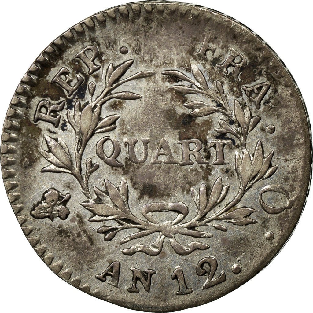 Moeda, França, Napoléon I, 1/4 Franc, An 12, Perpignan, VF(30-35), Prata