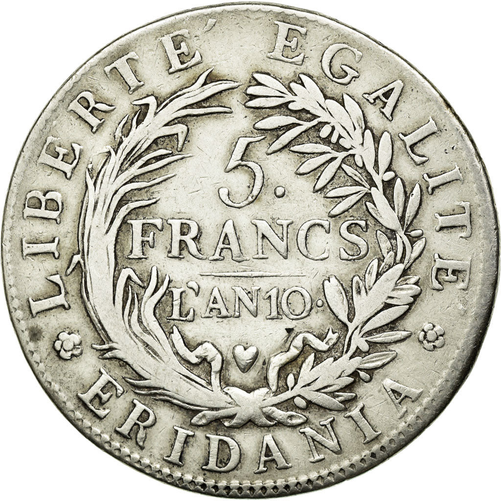 Coin, ITALIAN STATES, PIEDMONT REPUBLIC, 5 Francs, An 10, Turin, VF(30-35)