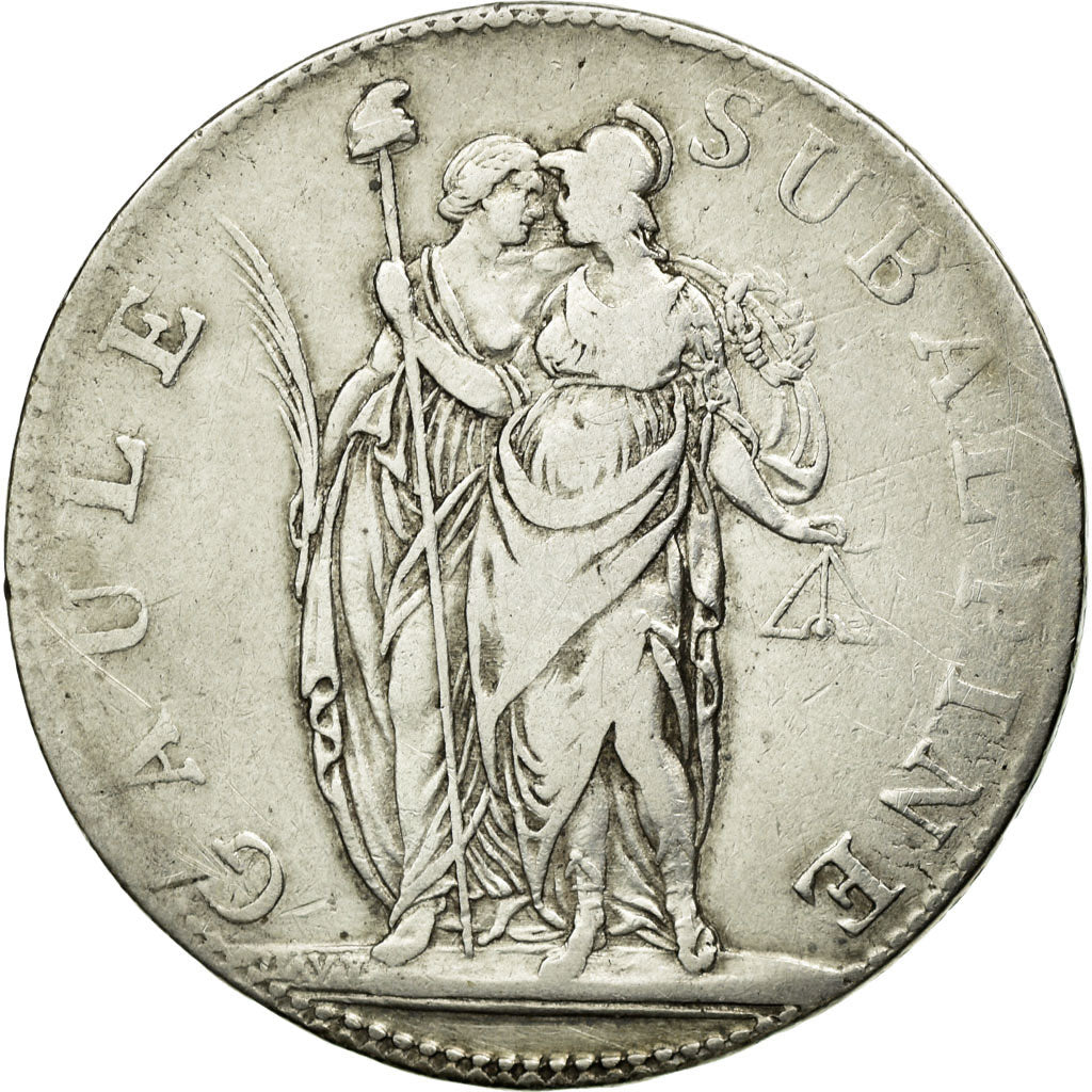 Monnaie, États italiens, PIEDMONT REPUBLIC, 5 Francs, AN 9, TB+, Argent, KM:4