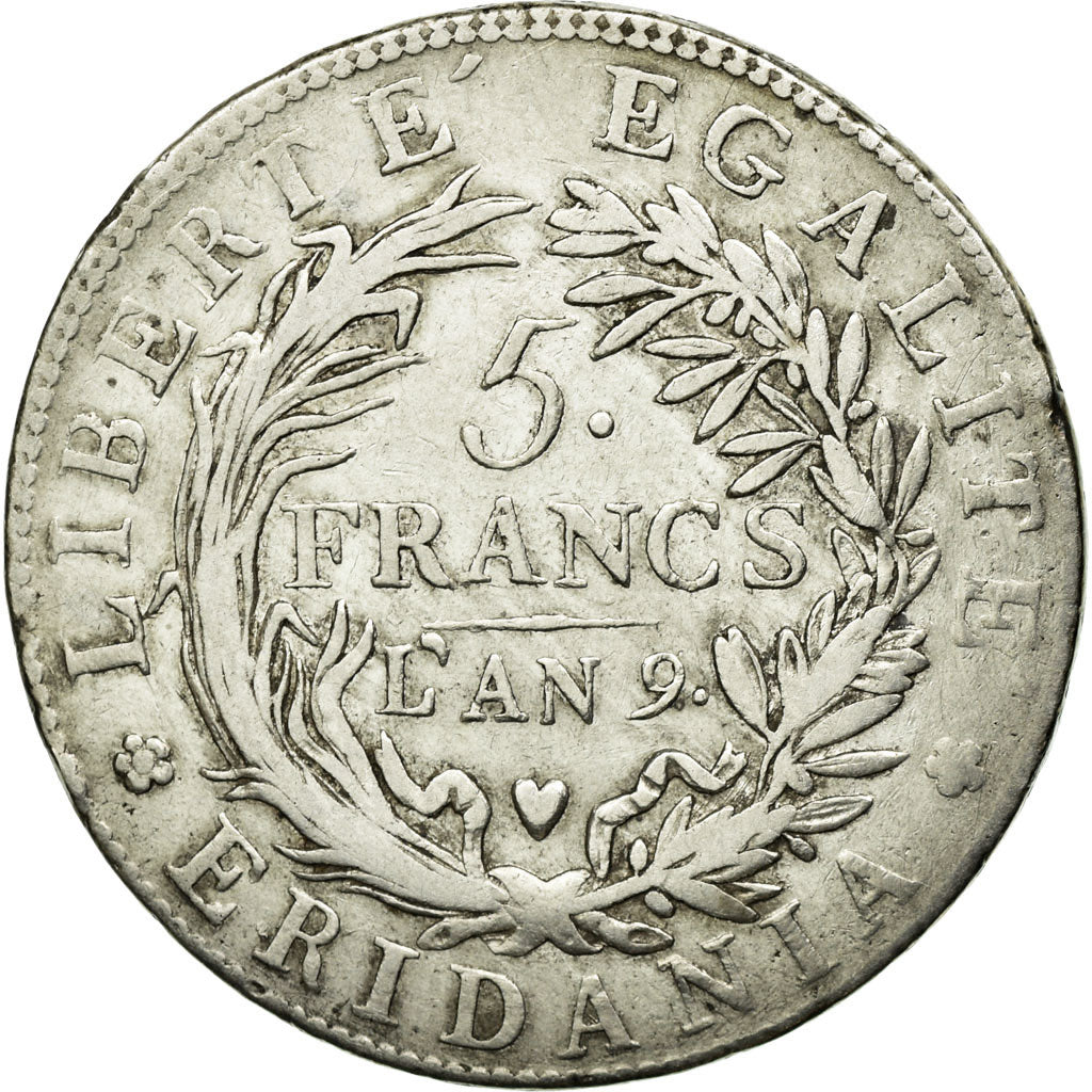 Monnaie, États italiens, PIEDMONT REPUBLIC, 5 Francs, AN 9, TB+, Argent, KM:4