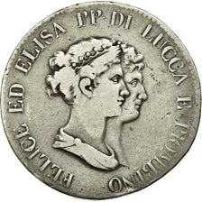 Monnaie, États italiens, LUCCA, Felix and Elisa, 5 Franchi, 1806, Firenze, TB