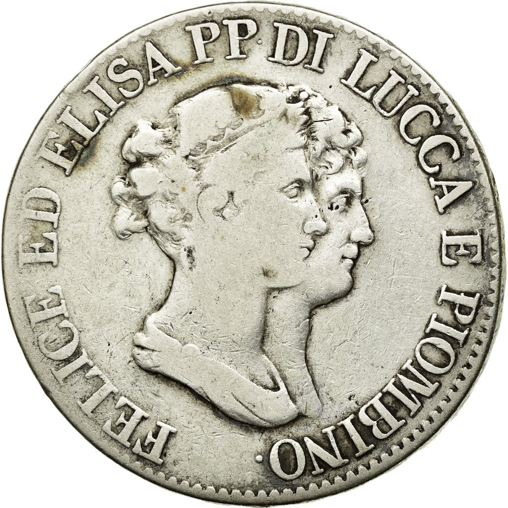 Munten, Italiaanse staten, LUCCA, Felix and Elisa, 5 Franchi, 1807, Firenze