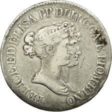 Monnaie, États italiens, LUCCA, Felix and Elisa, 5 Franchi, 1808, Firenze, TB