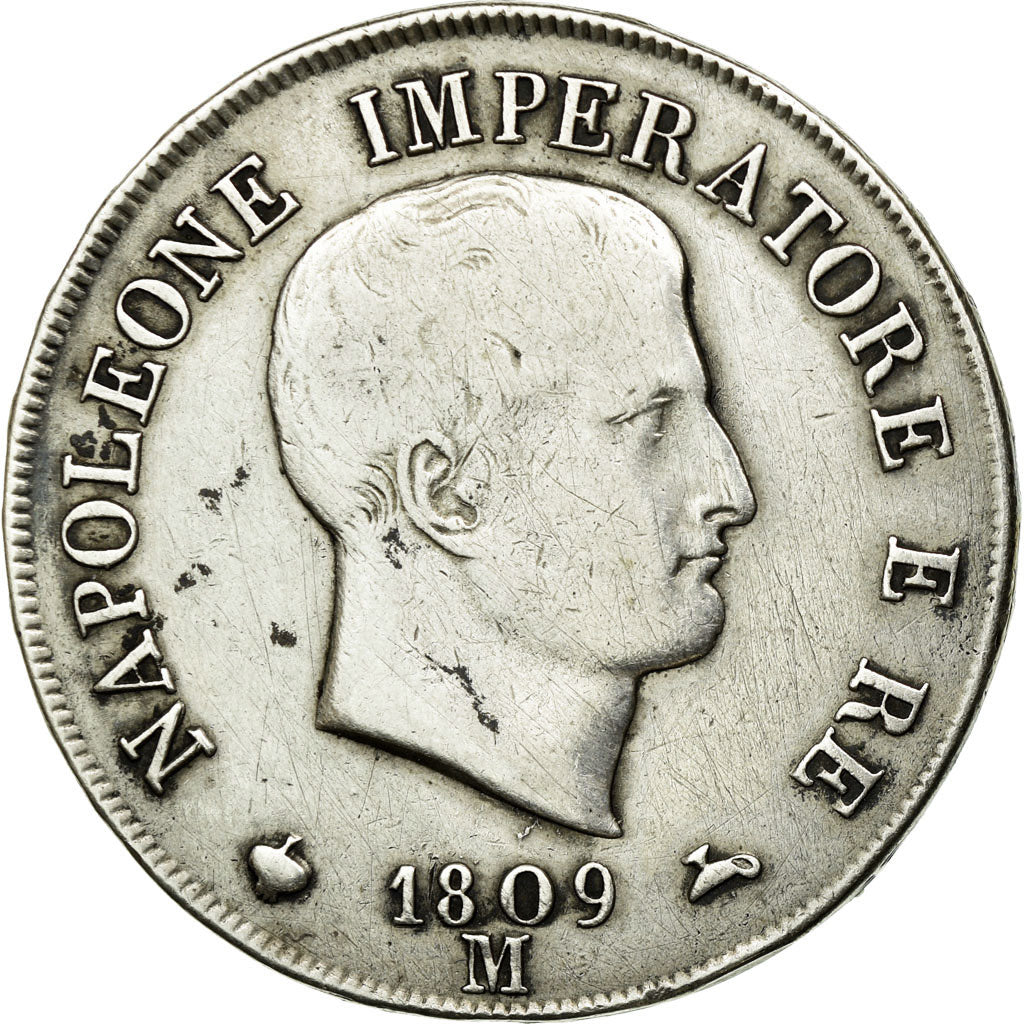 Munten, Italiaanse staten, KINGDOM OF NAPOLEON, Napoleon I, 5 Lire, 1809, Milan