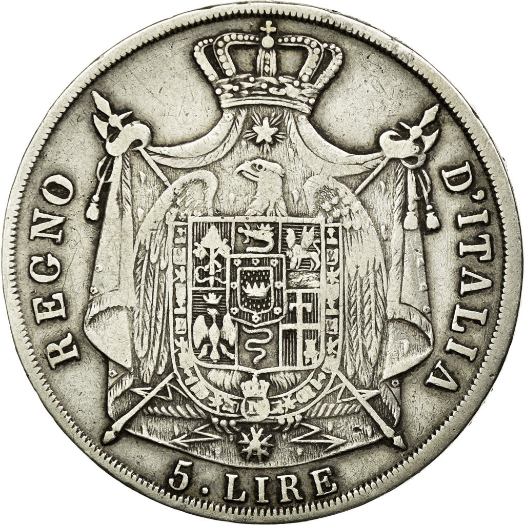 Monnaie, États italiens, KINGDOM OF NAPOLEON, Napoleon I, 5 Lire, 1814, Milan
