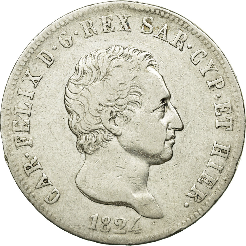 Coin, ITALIAN STATES, SARDINIA, Carlo Felice, 5 Lire, 1824, Torino, EF(40-45)