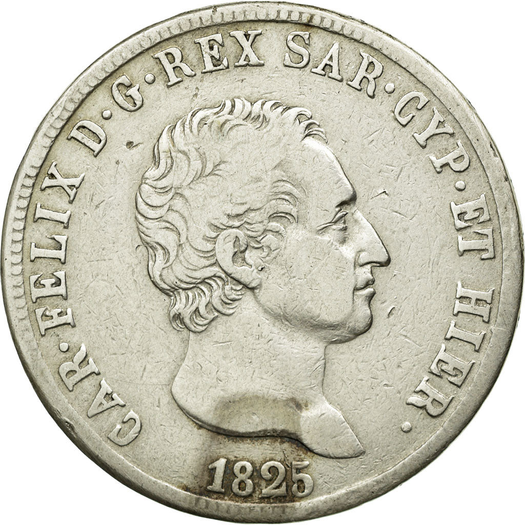 Moneta, DEPARTAMENTY WŁOSKIE, SARDINIA, Carlo Felice, 5 Lire, 1825, Torino