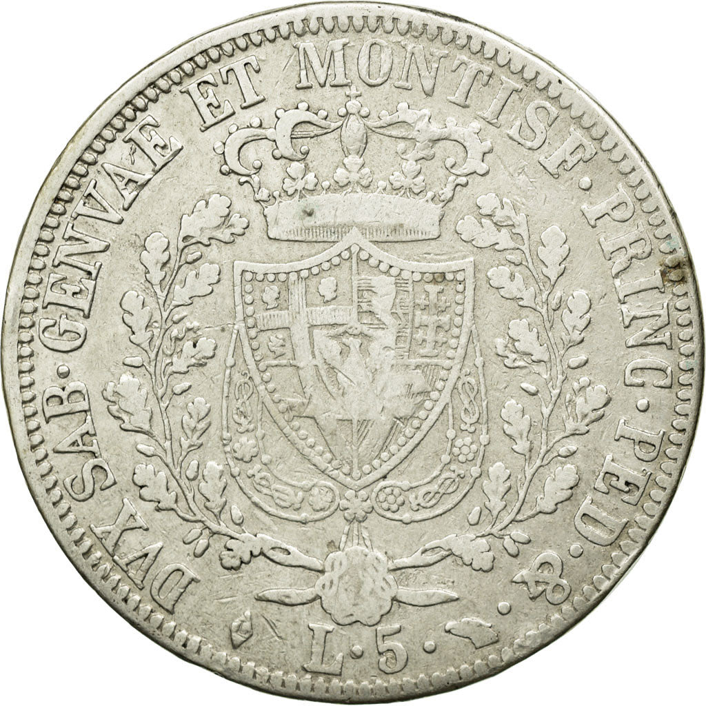 Moneta, DEPARTAMENTY WŁOSKIE, SARDINIA, Carlo Felice, 5 Lire, 1825, Torino