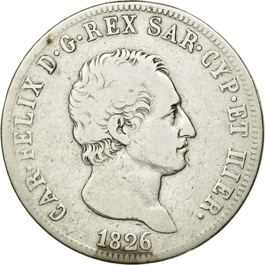 Coin, ITALIAN STATES, SARDINIA, Carlo Felice, 5 Lire, 1826, Torino, VF(20-25)