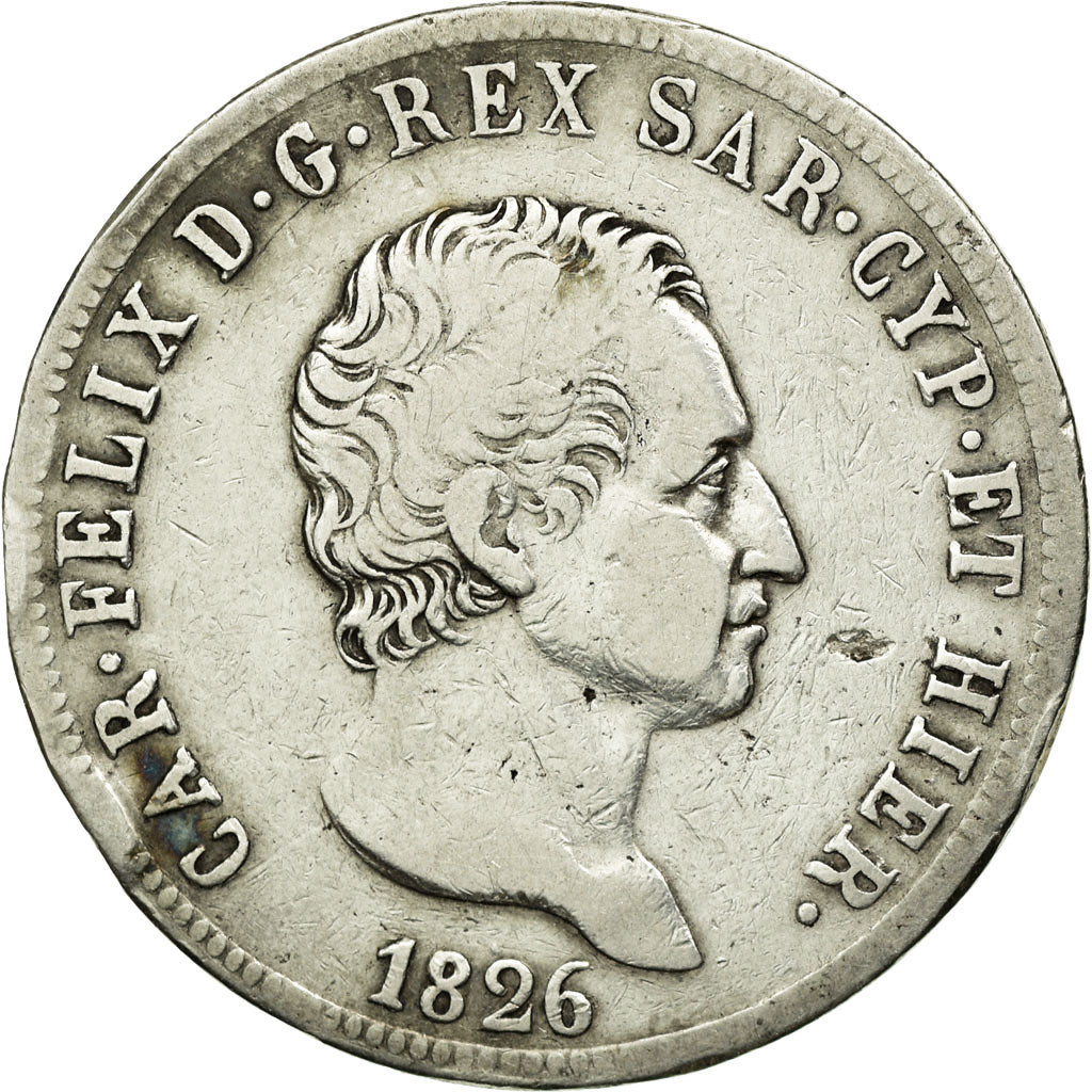 Münze, Italien Staaten, SARDINIA, Carlo Felice, 5 Lire, 1826, Genoa, S, Silber