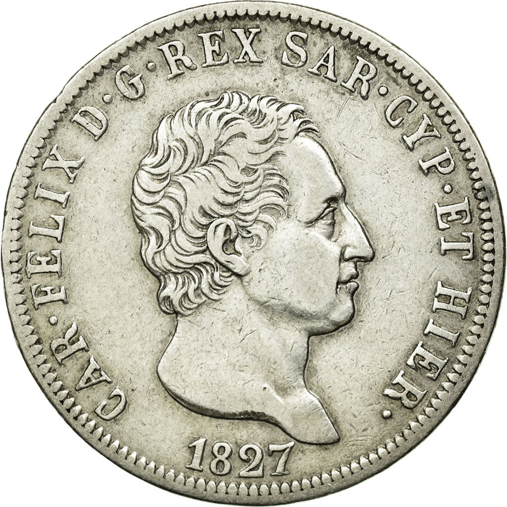 Monnaie, États italiens, SARDINIA, Carlo Felice, 5 Lire, 1827, Genoa, TTB