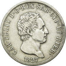 Monnaie, États italiens, SARDINIA, Carlo Felice, 5 Lire, 1827, Genoa, TTB