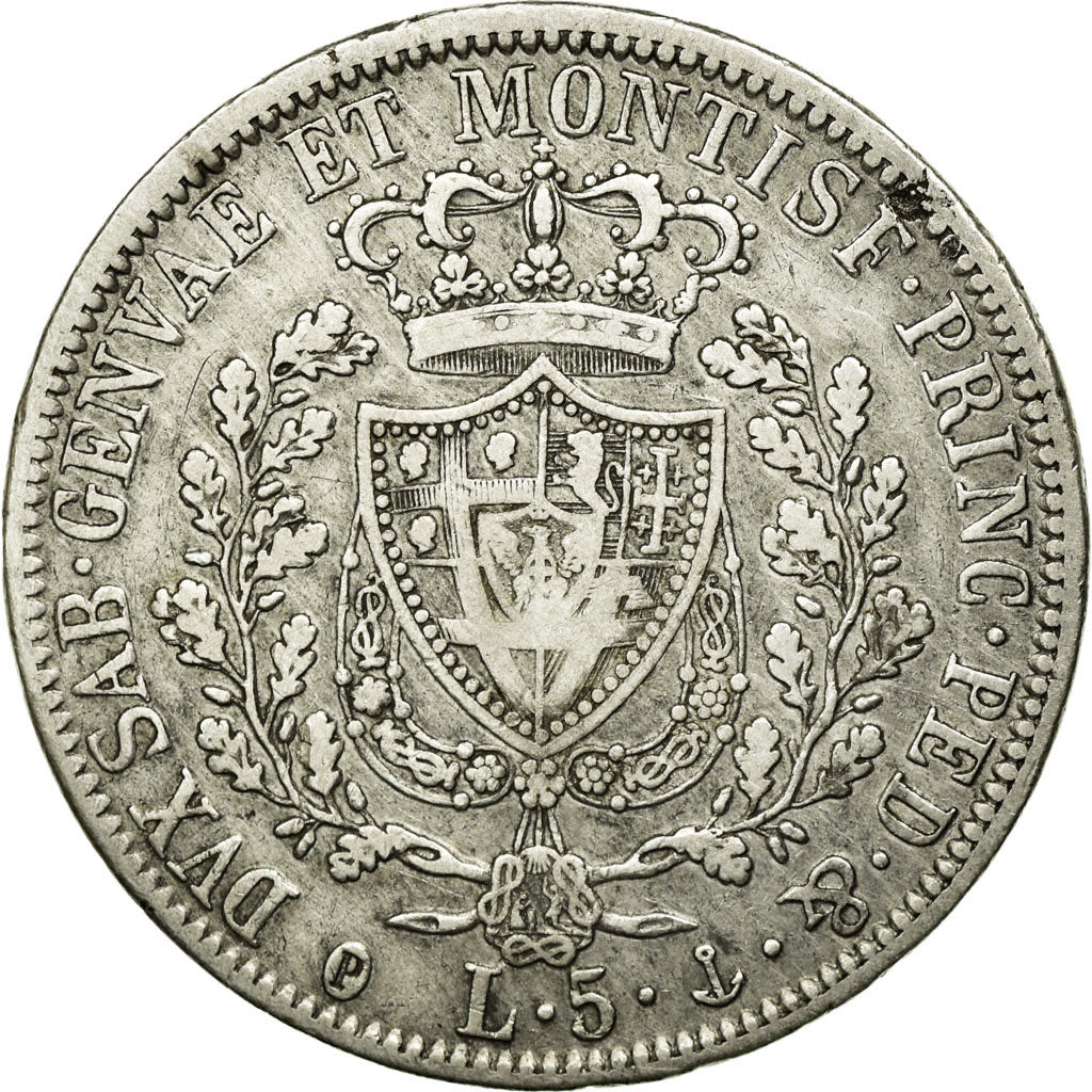 Monnaie, États italiens, SARDINIA, Carlo Felice, 5 Lire, 1827, Genoa, TTB