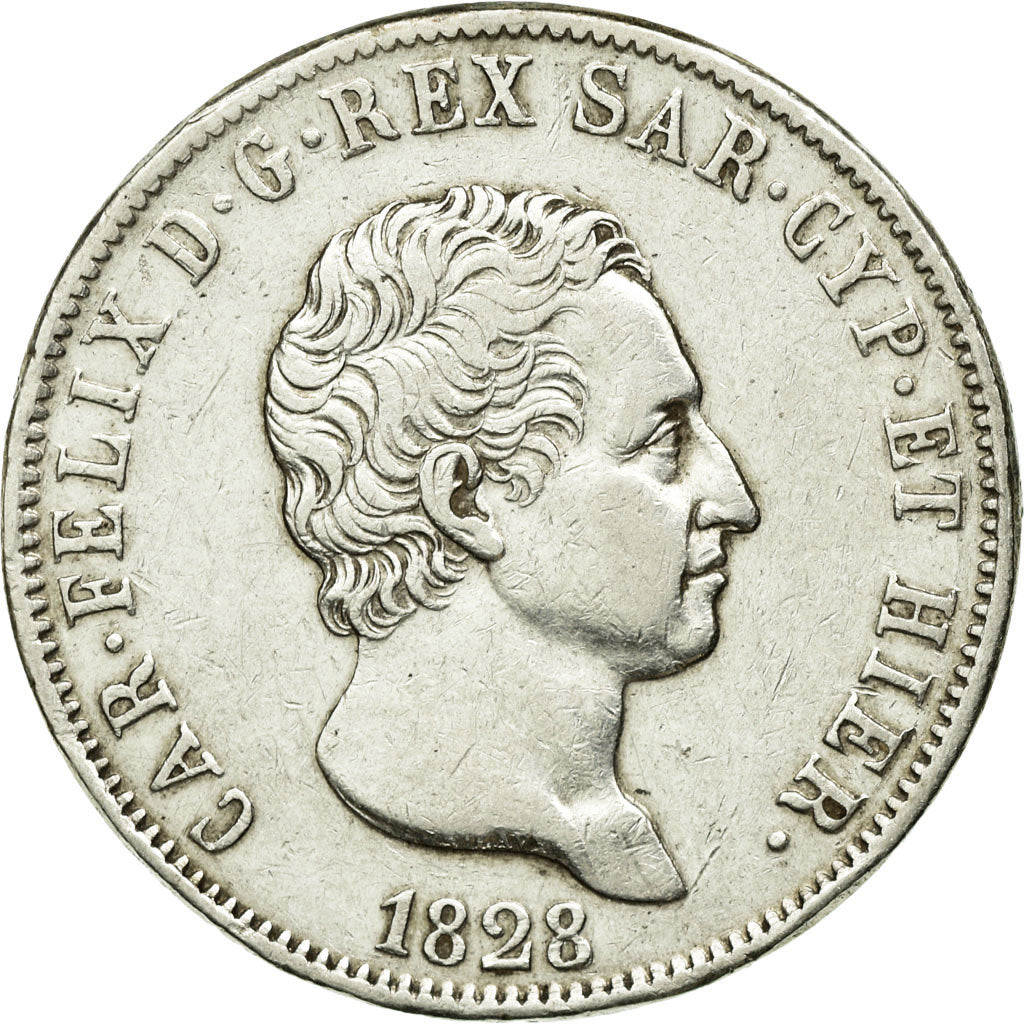 Munten, Italiaanse staten, SARDINIA, Carlo Felice, 5 Lire, 1828, Genoa, ZF