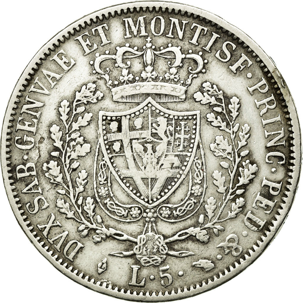 Moeda, ESTADOS ITALIANOS, SARDINIA, Carlo Felice, 5 Lire, 1828, Torino