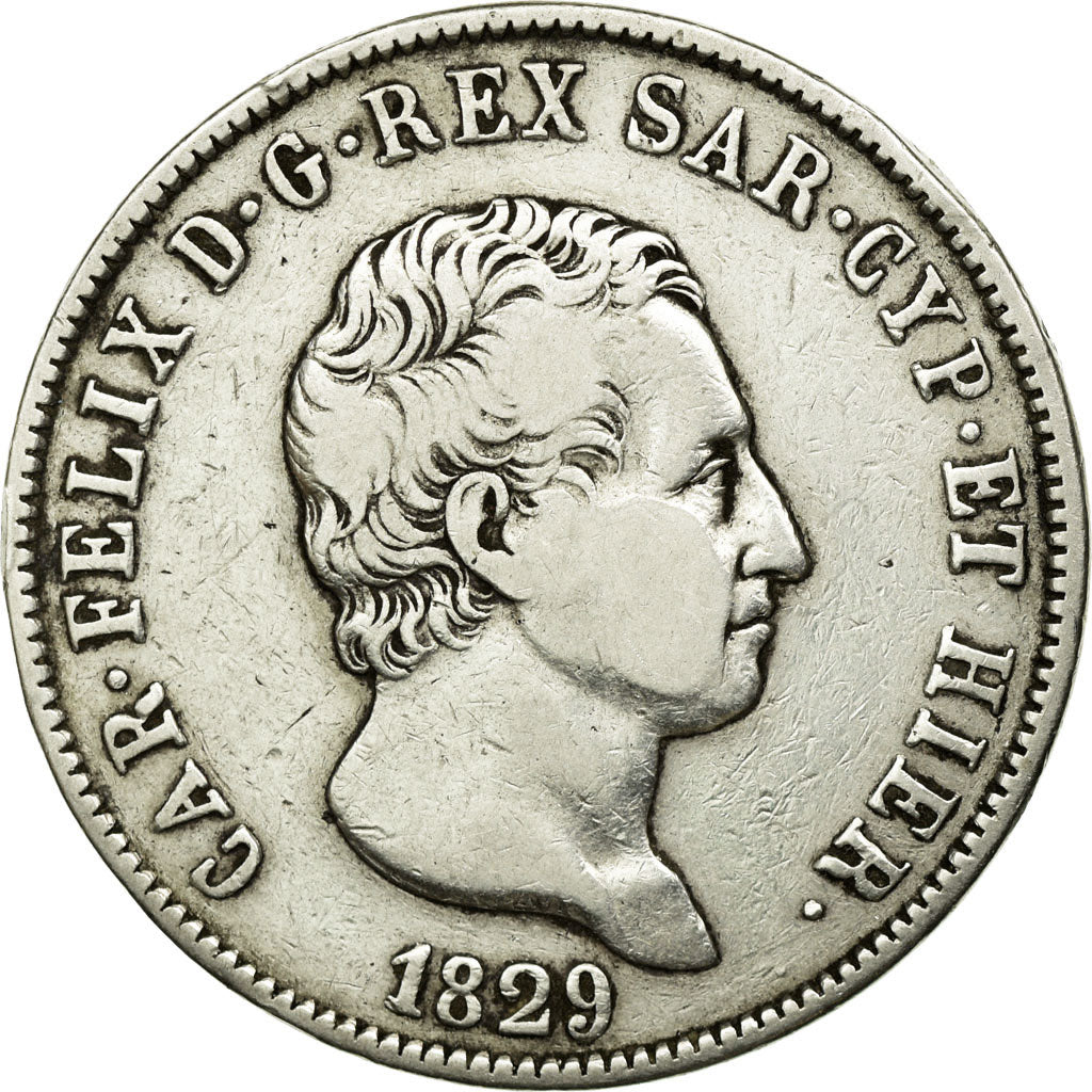 Coin, ITALIAN STATES, SARDINIA, Carlo Felice, 5 Lire, 1829, Torino, VF(20-25)