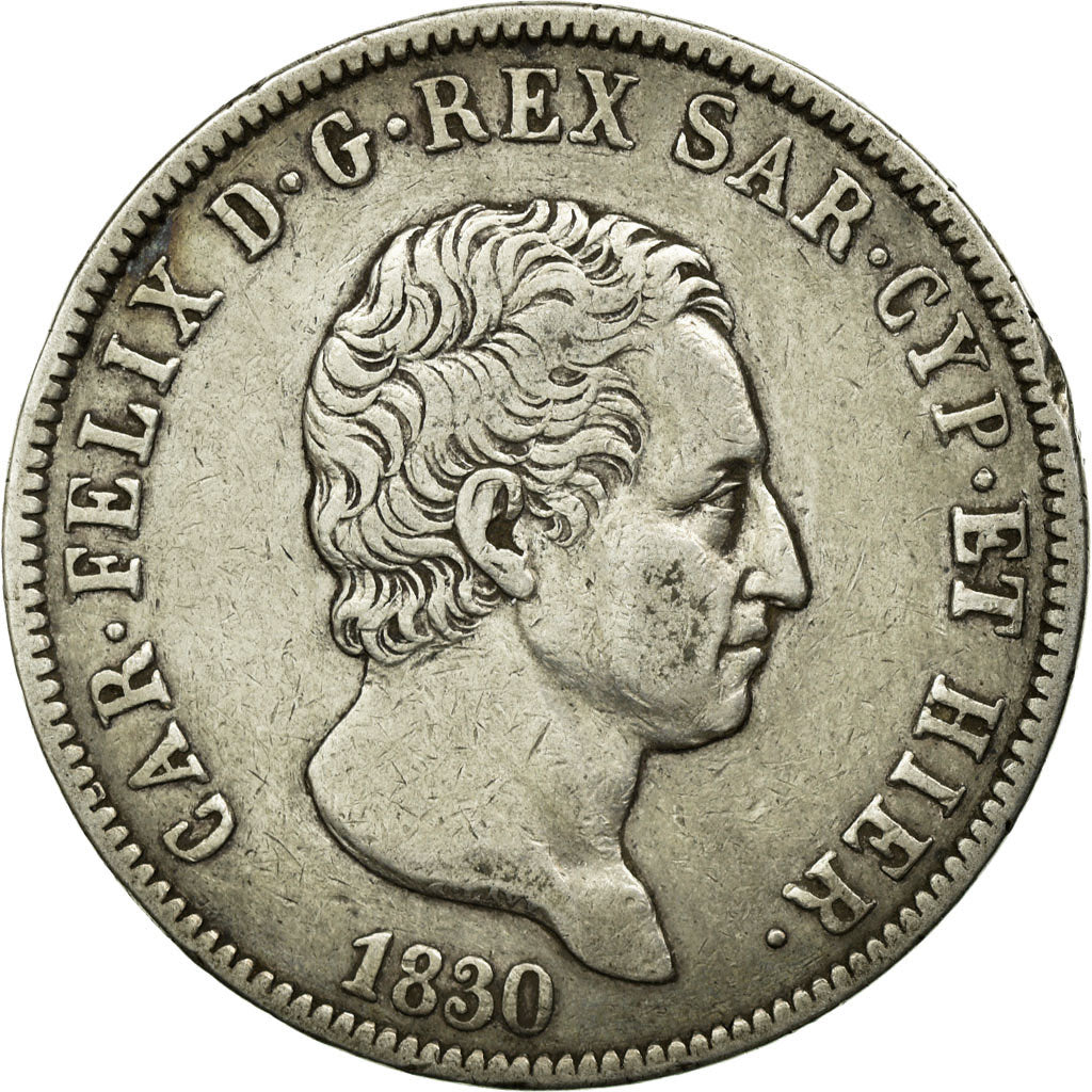 Moeda, ESTADOS ITALIANOS, SARDINIA, Carlo Felice, 5 Lire, 1830, Torino
