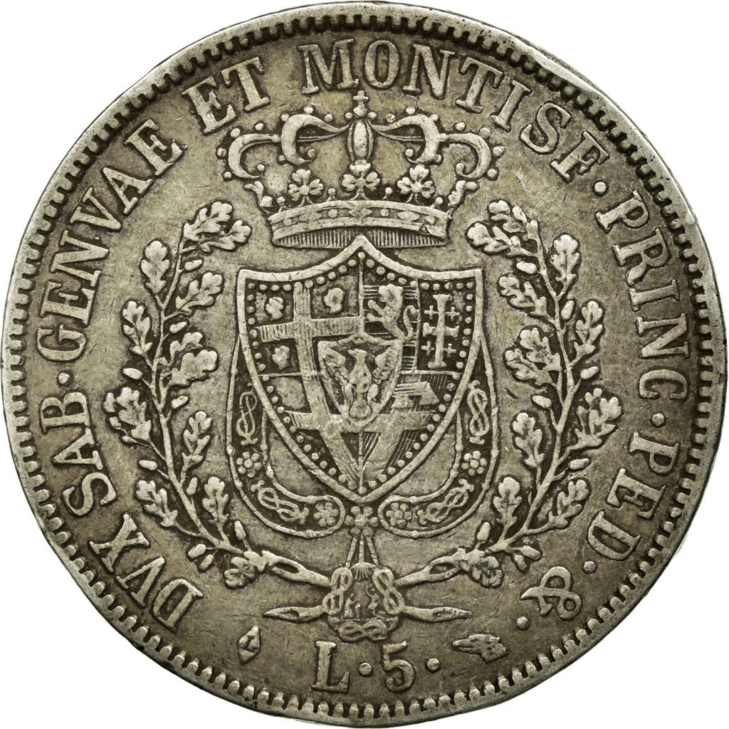Moeda, ESTADOS ITALIANOS, SARDINIA, Carlo Felice, 5 Lire, 1830, Torino
