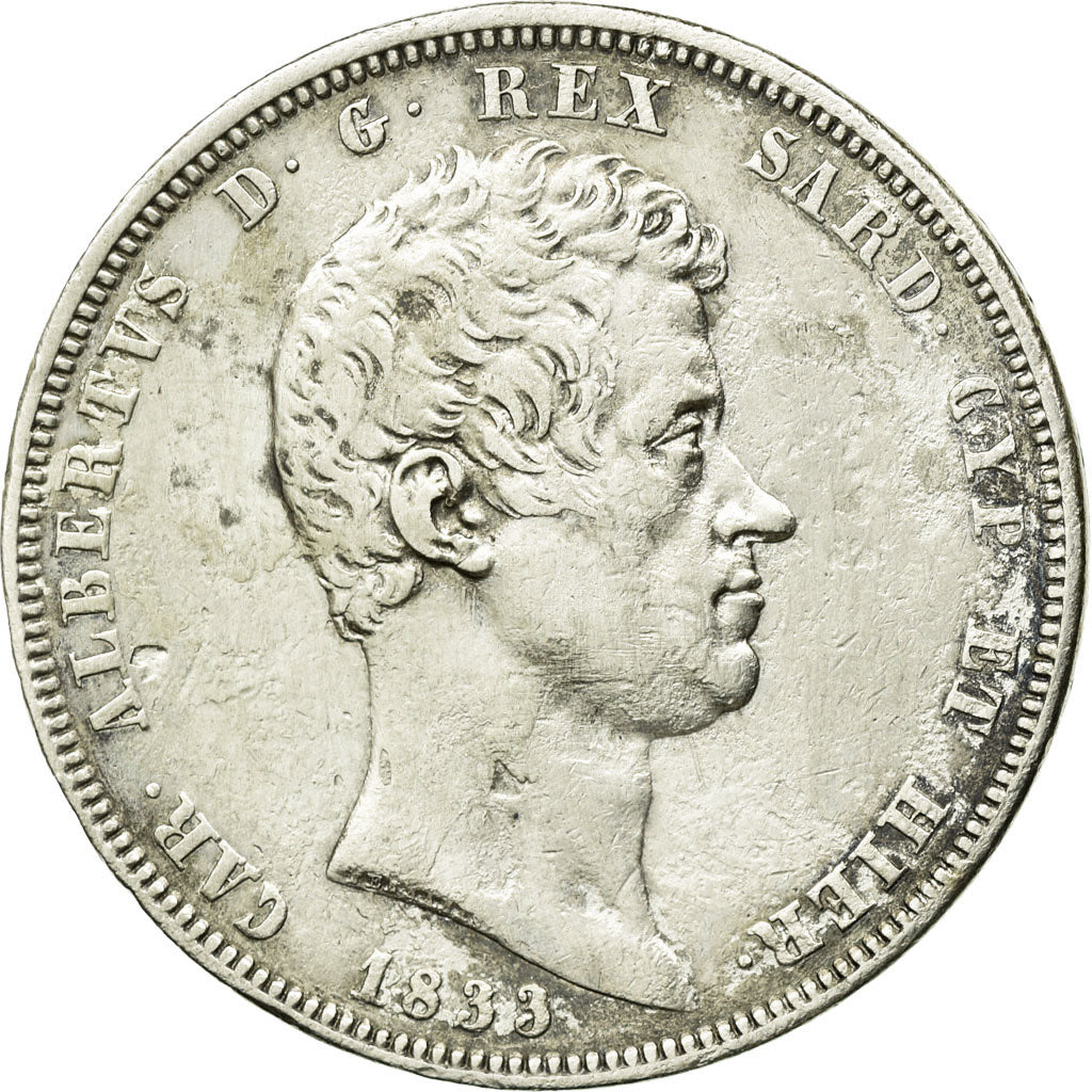 Coin, ITALIAN STATES, SARDINIA, Carlo Alberto, 5 Lire, 1833, Genoa, VF(30-35)