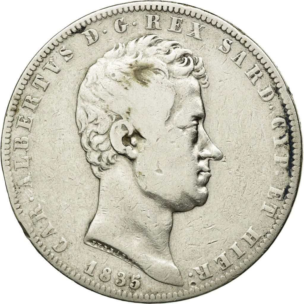 Moeda, ESTADOS ITALIANOS, SARDINIA, Carlo Alberto, 5 Lire, 1835, Genoa