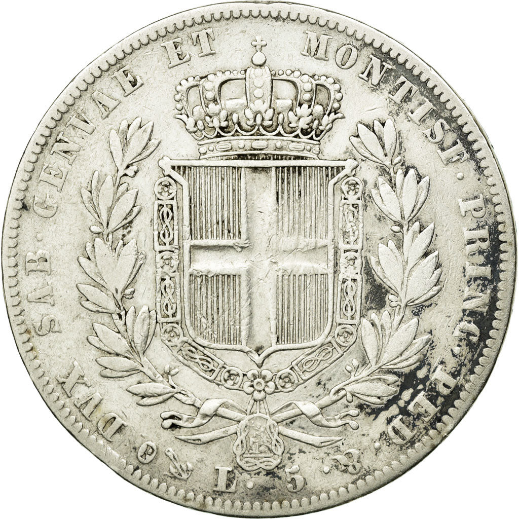 Moeda, ESTADOS ITALIANOS, SARDINIA, Carlo Alberto, 5 Lire, 1835, Genoa