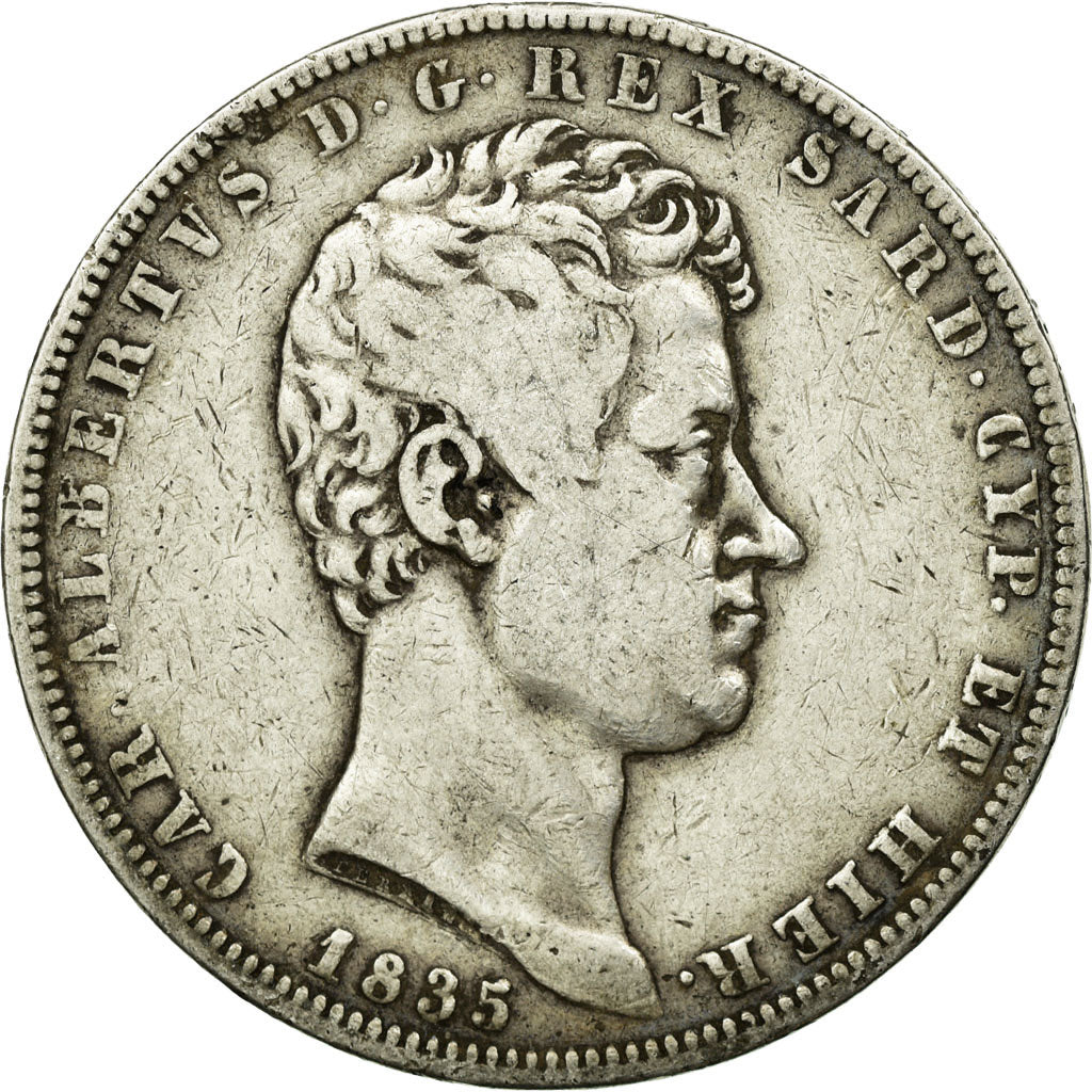 Moneda, Estados italianos, SARDINIA, Carlo Alberto, 5 Lire, 1835, Torino, BC+