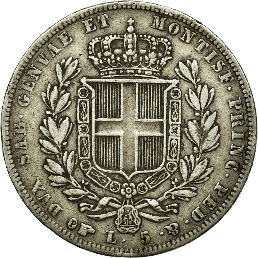 Moneda, Estados italianos, SARDINIA, Carlo Alberto, 5 Lire, 1835, Torino, BC+