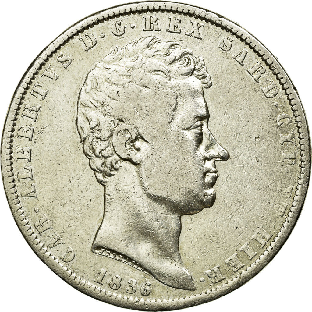 Monnaie, États italiens, SARDINIA, Carlo Alberto, 5 Lire, 1836, Genoa, TB