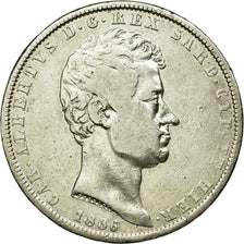 Monnaie, États italiens, SARDINIA, Carlo Alberto, 5 Lire, 1836, Genoa, TB