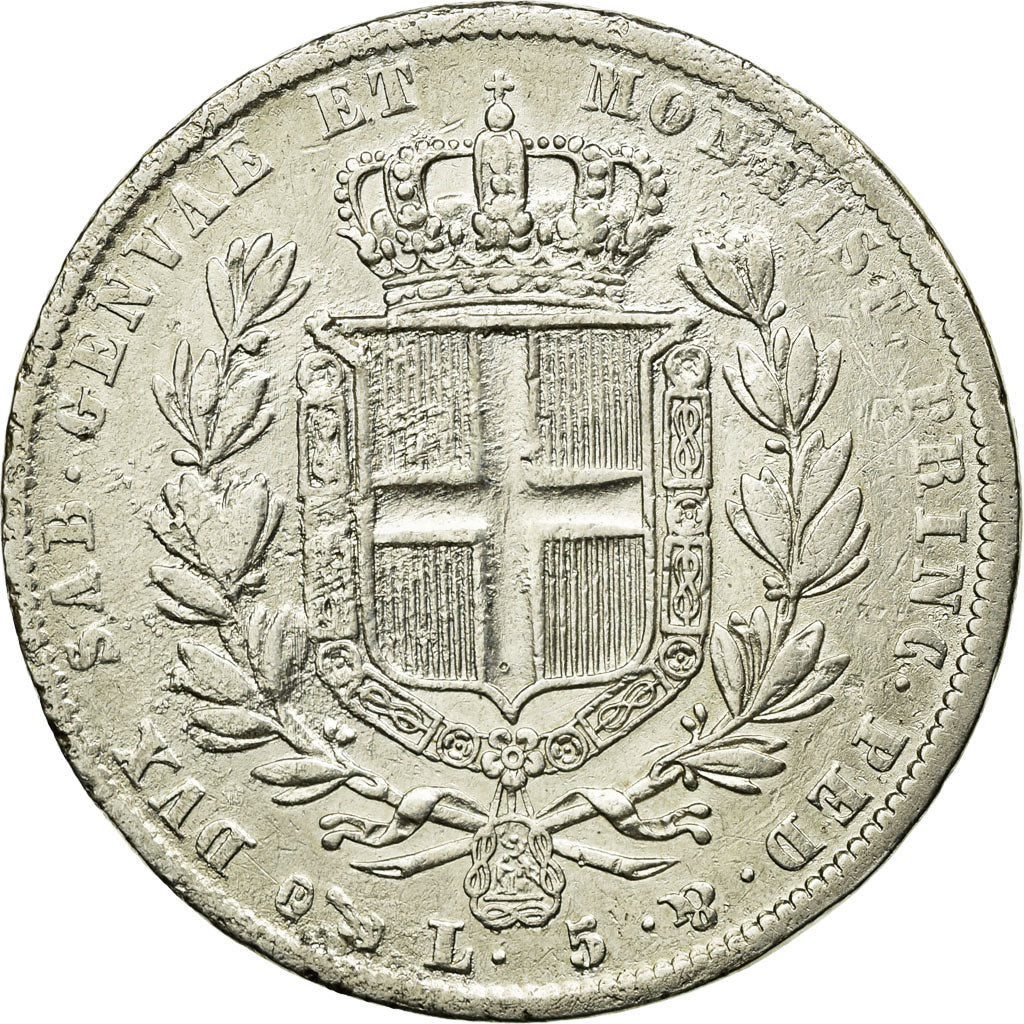 Monnaie, États italiens, SARDINIA, Carlo Alberto, 5 Lire, 1836, Genoa, TB