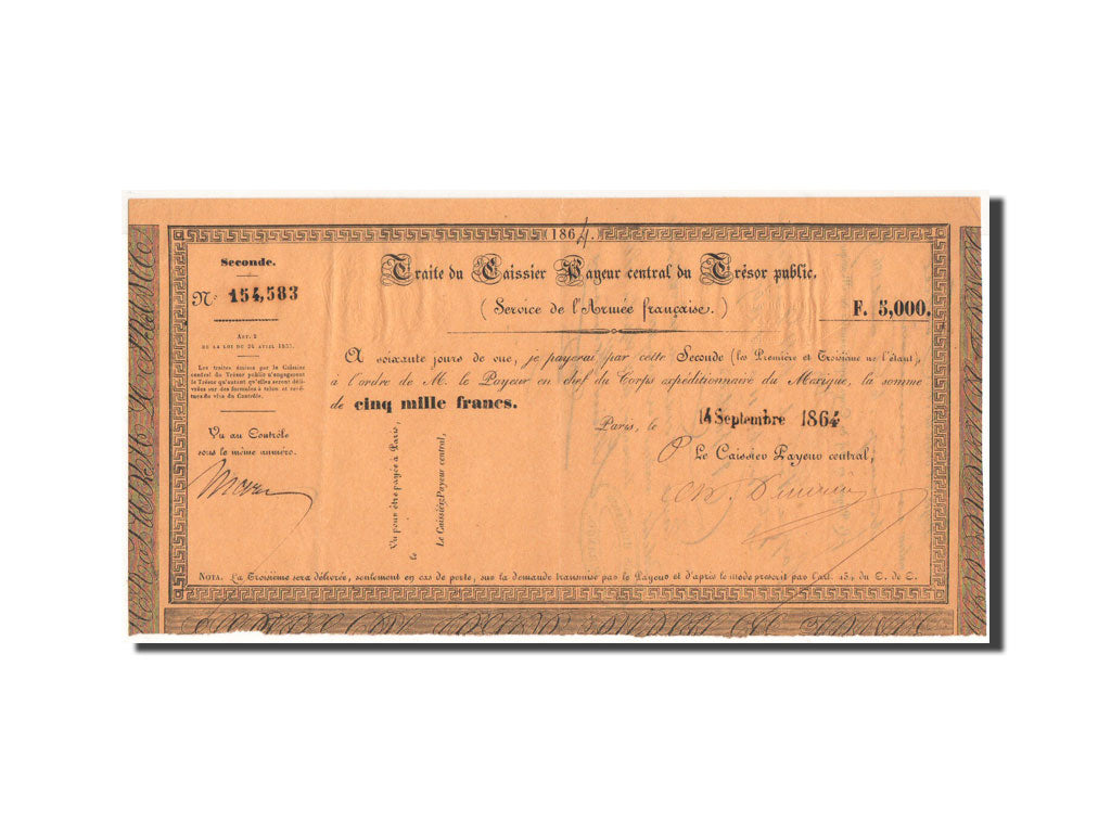 Banknote, Mexico, 5000 Francs, 1864, 14.9.1964, AU(55-58)