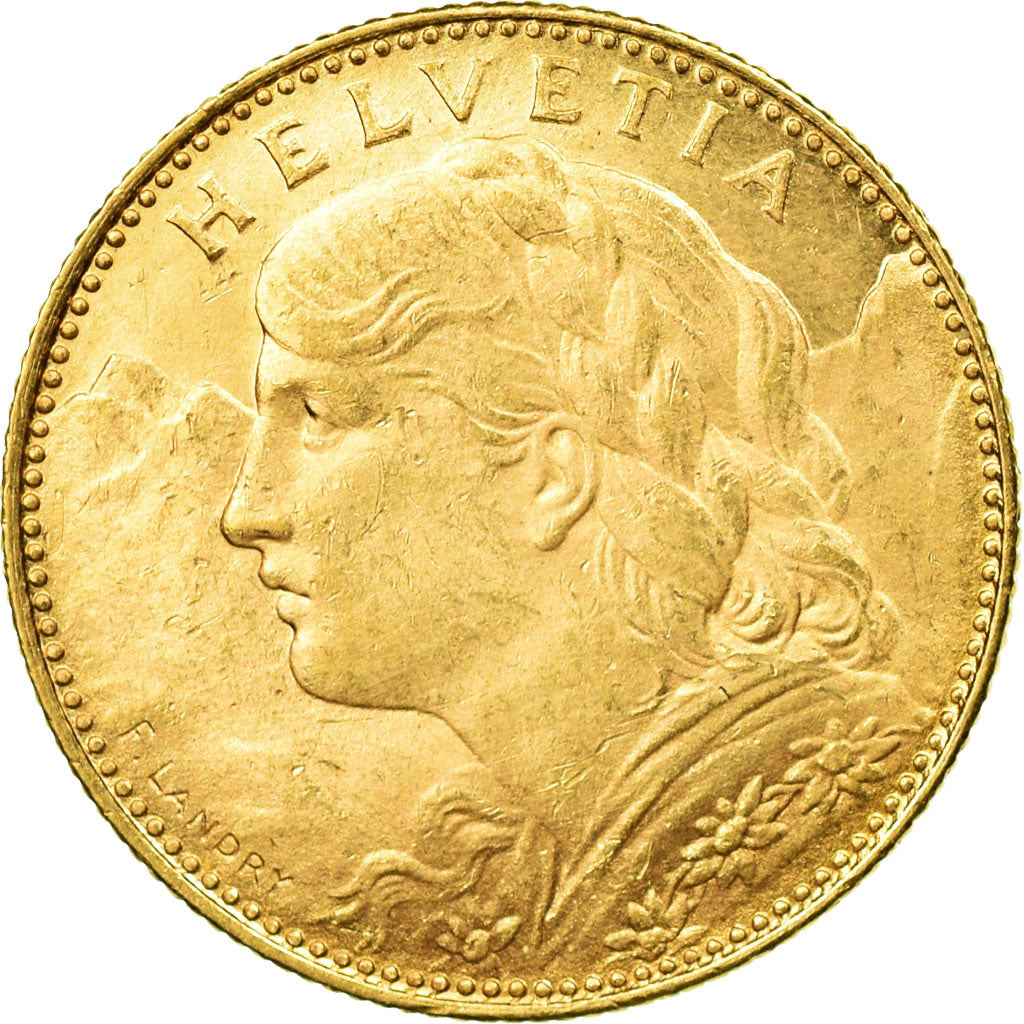 Coin, Switzerland, 10 Francs, 1913, Bern, MS(60-62), Gold, KM:36