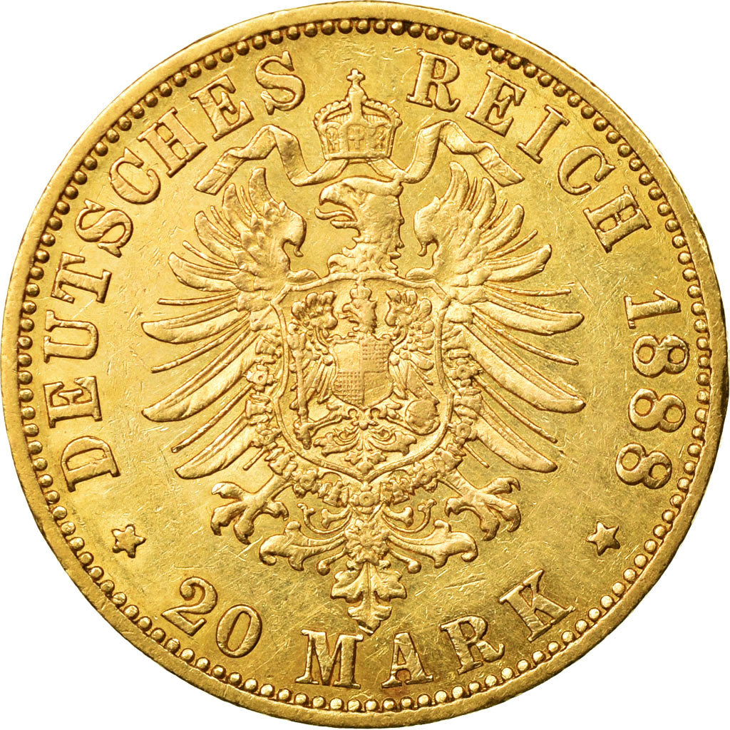 Moneta, Stati tedeschi, PRUSSIA, Wilhelm II, 20 Mark, 1888, Berlin, BB+, Oro