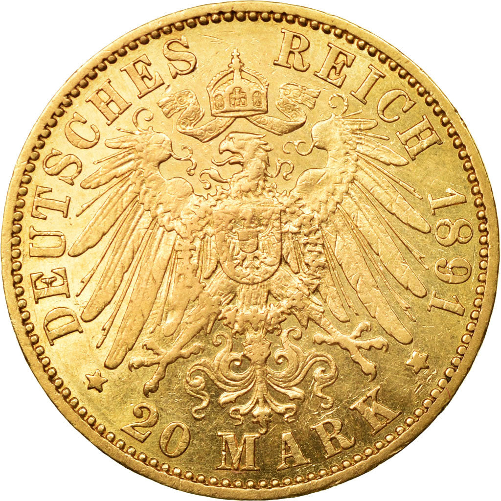 Moneda, Estados alemanes, PRUSSIA, Wilhelm II, 20 Mark, 1891, Berlin, MBC, Oro