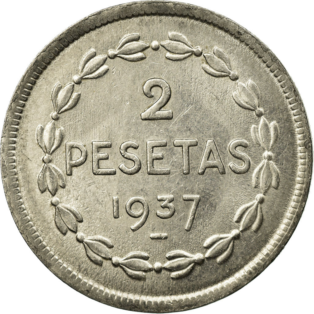 Coin, SPAIN CIVIL WAR, EUZKADI, 2 Pesetas, 1937, Brussels, AU(55-58), Nickel