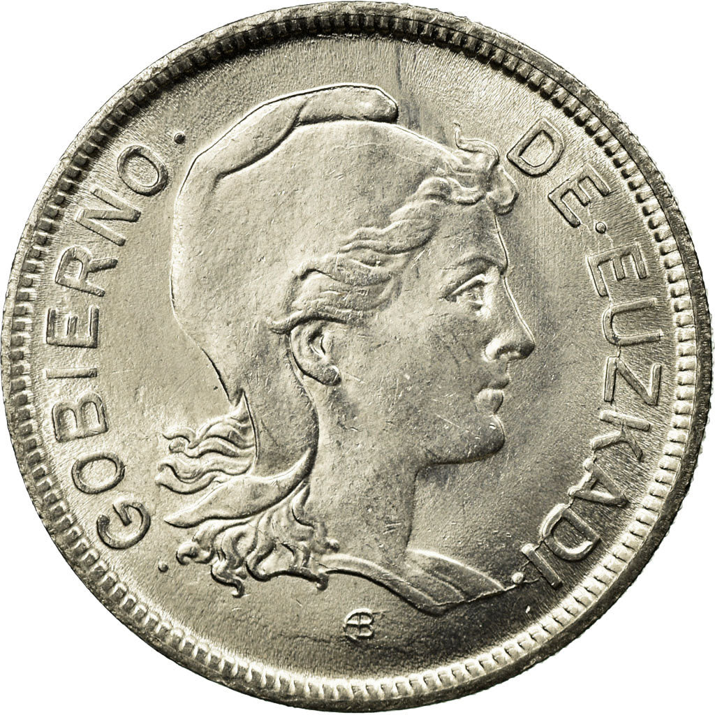 Coin, SPAIN CIVIL WAR, EUZKADI, 2 Pesetas, 1937, Brussels, MS(63), Nickel, KM:2