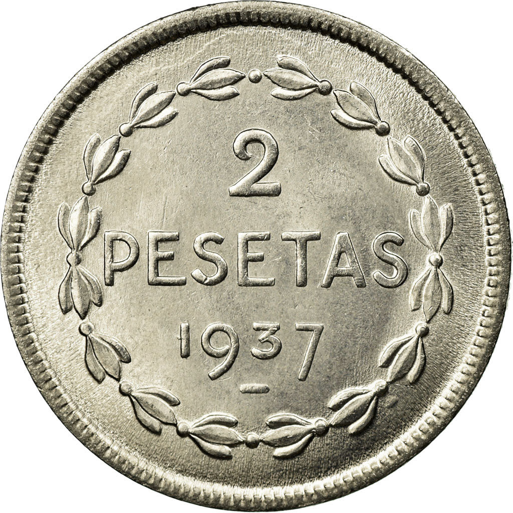 Coin, SPAIN CIVIL WAR, EUZKADI, 2 Pesetas, 1937, Brussels, MS(63), Nickel, KM:2