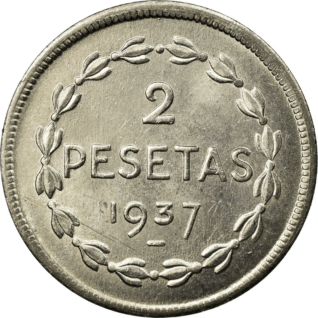 Coin, SPAIN CIVIL WAR, EUZKADI, 2 Pesetas, 1937, Brussels, MS(63), Nickel, KM:2