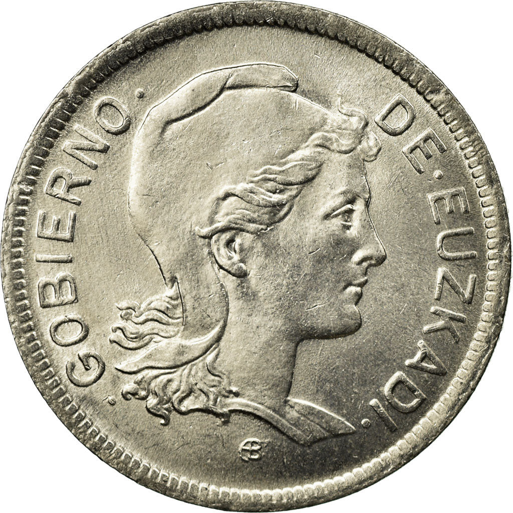 Coin, SPAIN CIVIL WAR, EUZKADI, 2 Pesetas, 1937, Brussels, MS(63), Nickel, KM:2