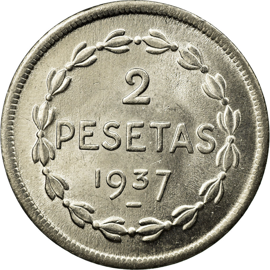 Coin, SPAIN CIVIL WAR, EUZKADI, 2 Pesetas, 1937, Brussels, MS(63), Nickel, KM:2