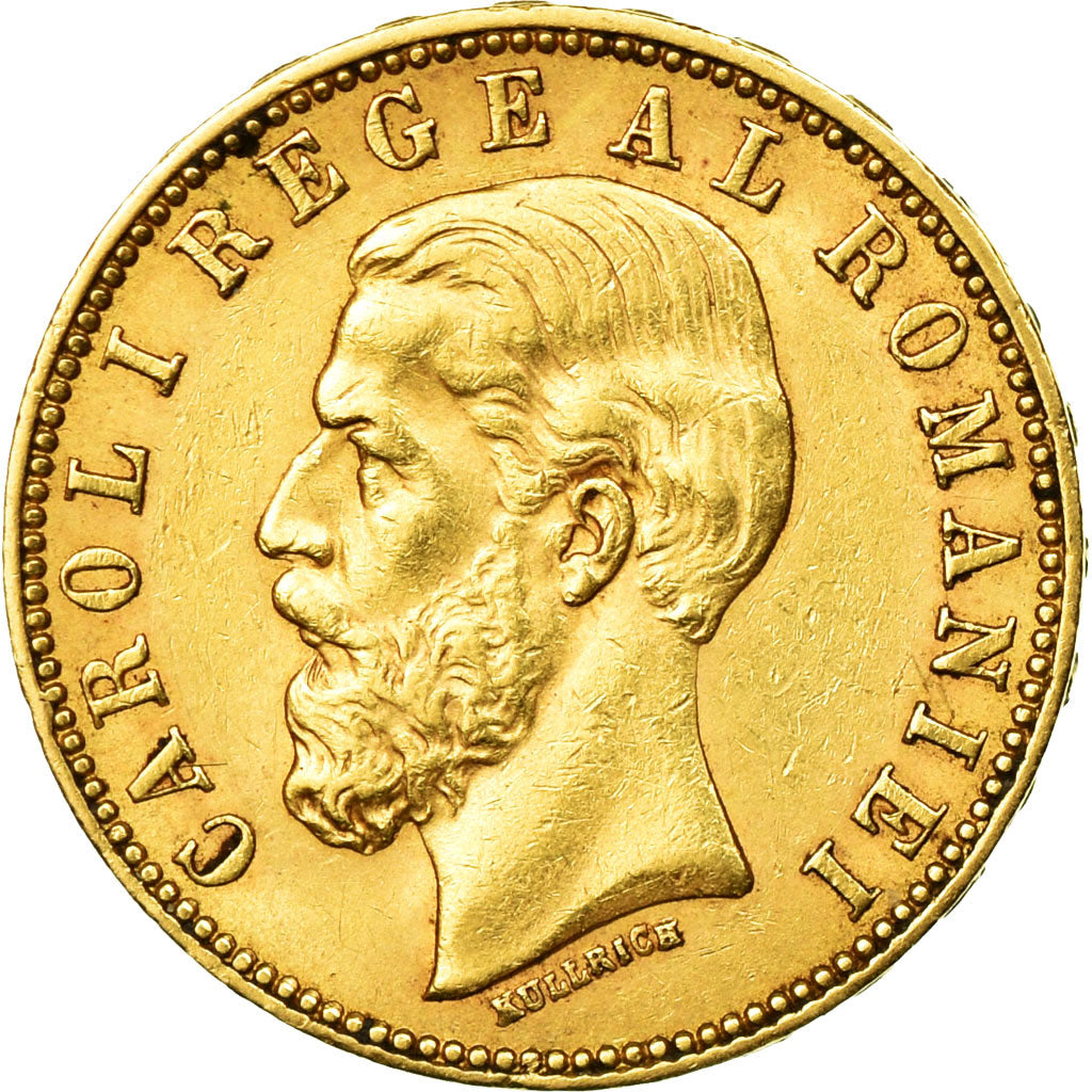 Romania, Carol I, 20 Lei, 1890, Bucarest, EF(40-45), Gold, KM:20