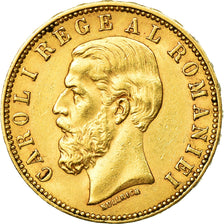 Romania, Carol I, 20 Lei, 1890, Bucarest, EF(40-45), Gold, KM:20