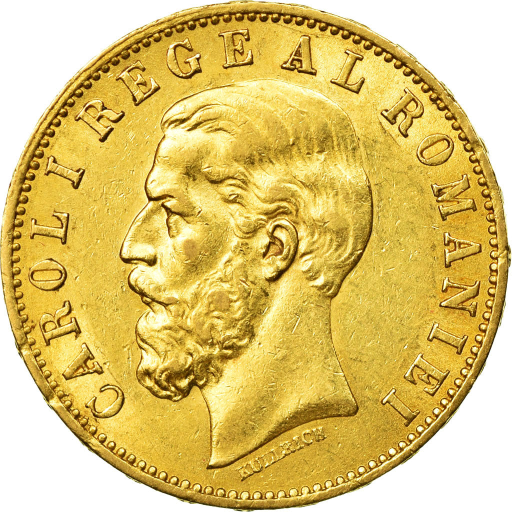 Romania, Carol I, 20 Lei, 1883, AU(55-58), Gold, KM:20