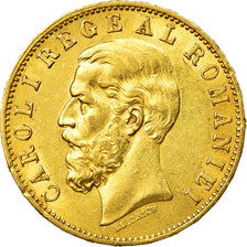 Romania, Carol I, 20 Lei, 1883, AU(55-58), Gold, KM:20