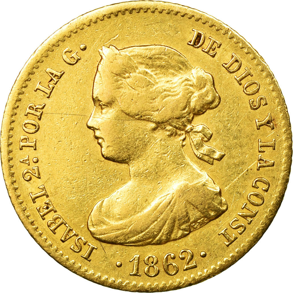 Coin, Spain, Isabel II, 40 Reales, 1862, Madrid, EF(40-45), Gold, KM:616.2