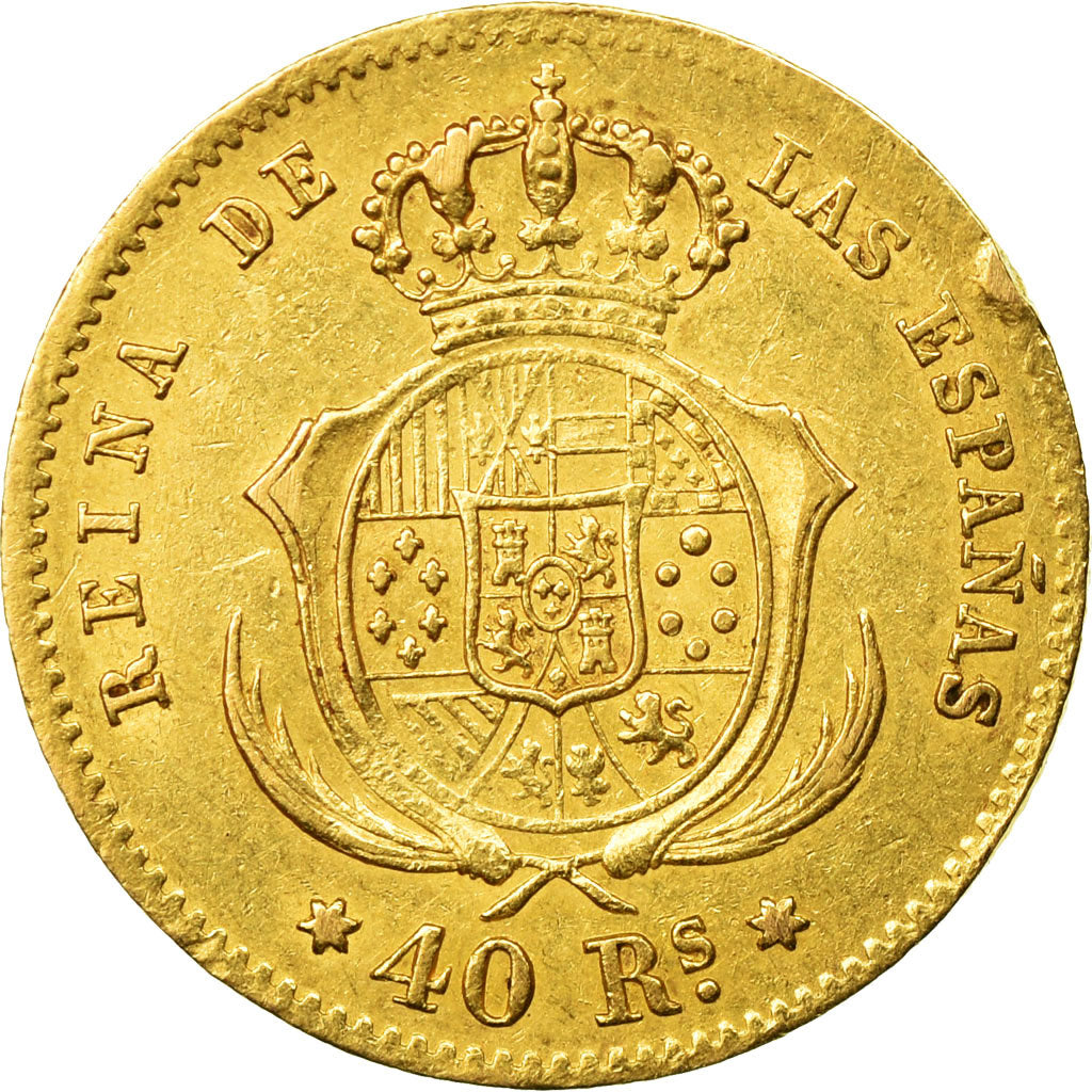 Coin, Spain, Isabel II, 40 Reales, 1862, Madrid, EF(40-45), Gold, KM:616.2