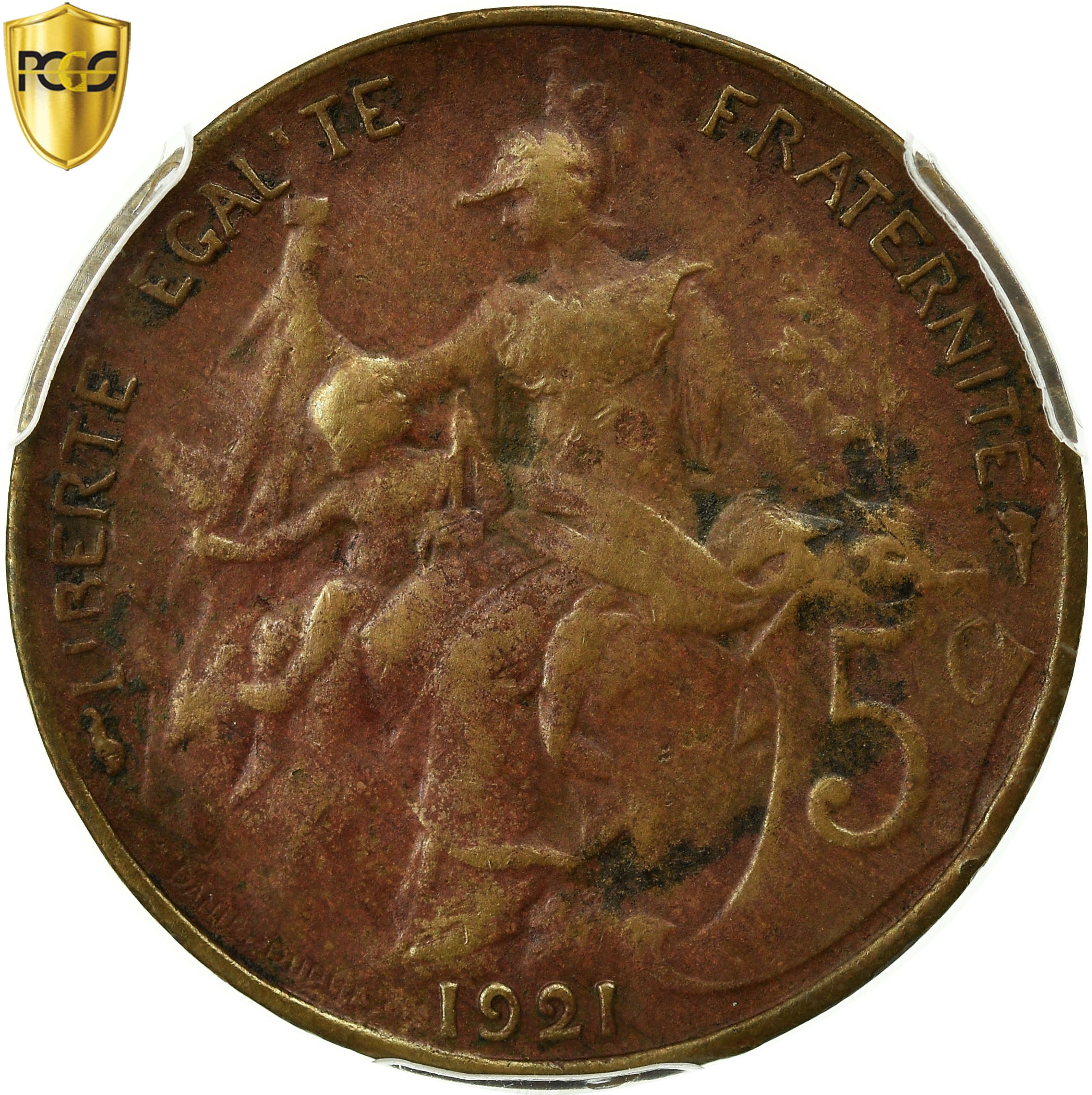 Münze, Frankreich, Dupuis, 5 Centimes, 1921, Paris, PCGS, XF45, Bronze, KM:842