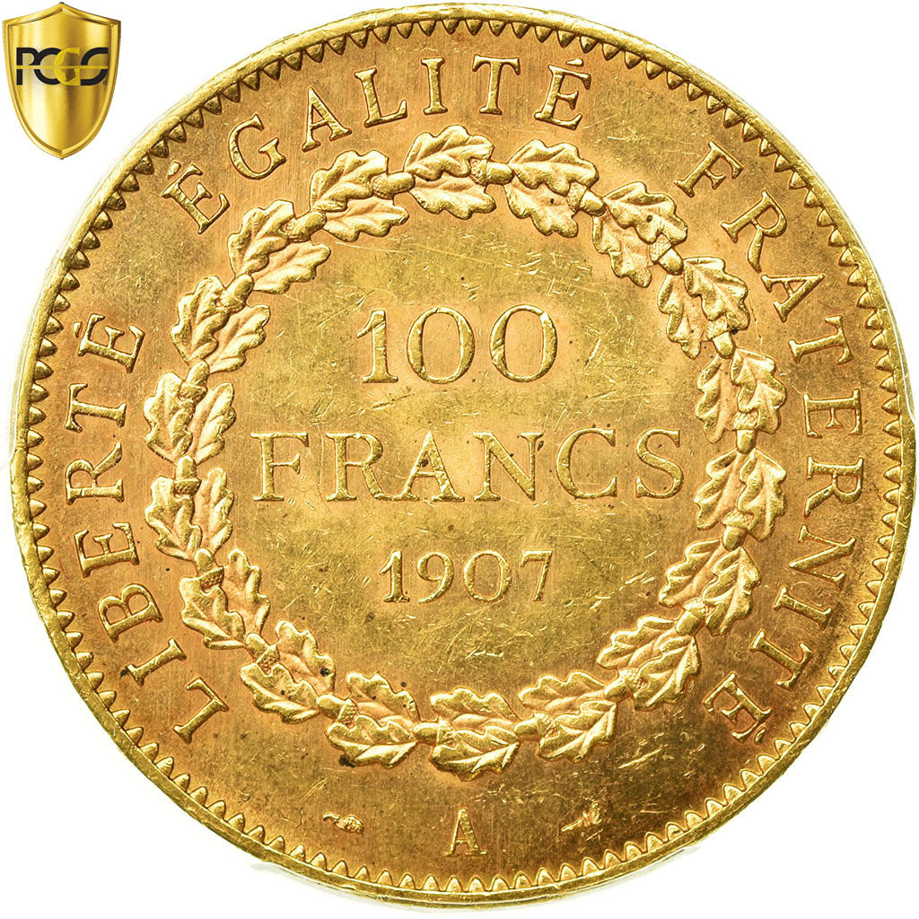Monnaie, France, 100 Francs, 1907, Paris, PCGS, MS62, Or, Gadoury:1137a, KM:858