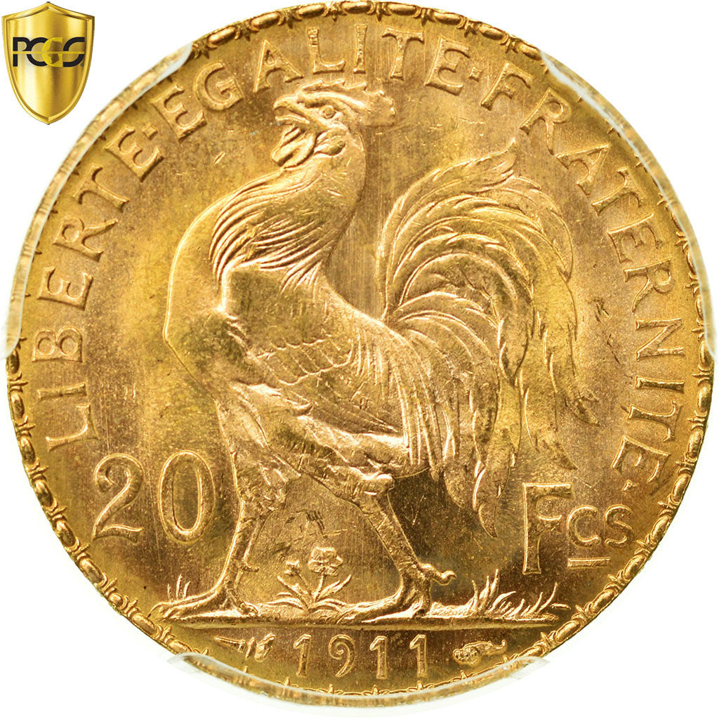 Coin, France, Marianne, 20 Francs, 1911, PCGS, MS64, Gold, KM:857, graded